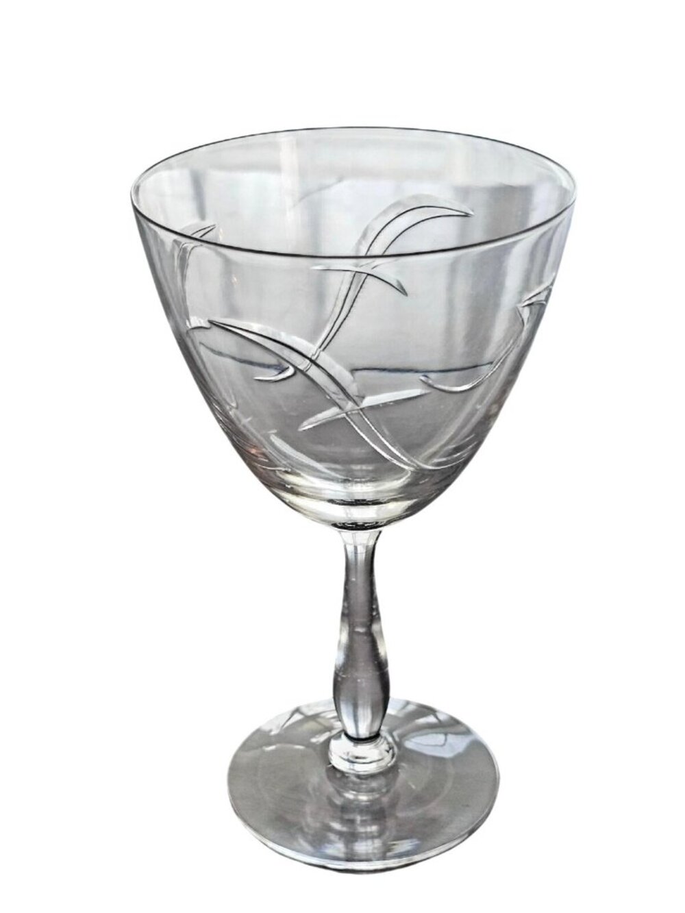 Tiffin Franciscan Skylark Water Goblet Glass etched Crystal Barware MCM